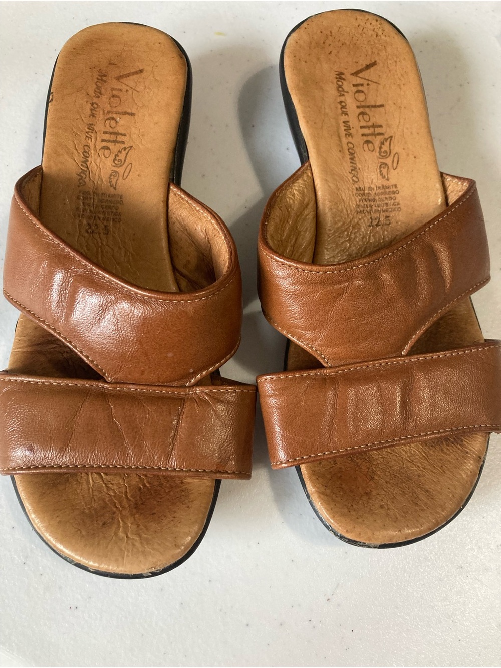 Violette Soft Brown Leather Slide Sandals Women’s Size 5.5 to 6